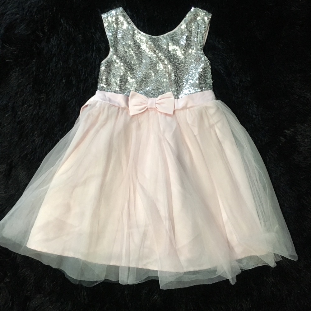Girls 6x Silver Sequin Blush Dress